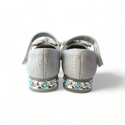 Girls' Silver Stud Heel Bow Dress Shoe