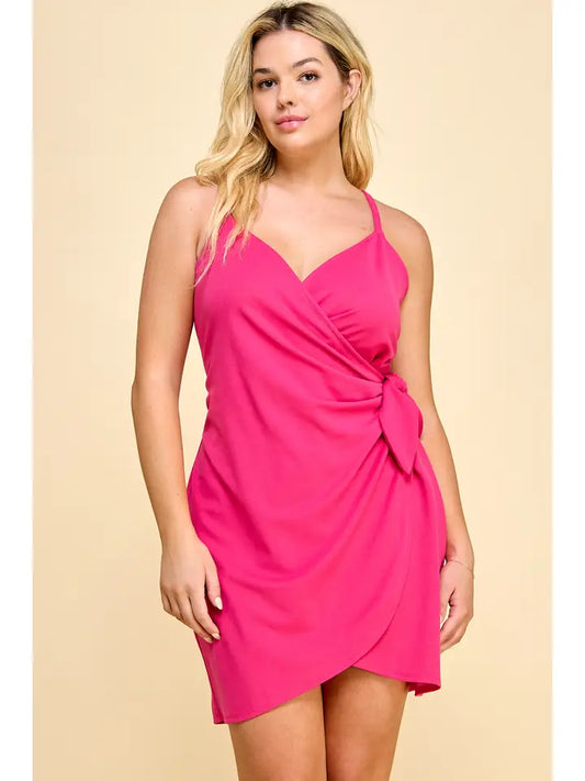 Pink Faux Wrap Spaghetti Strap Mini Dress PLUS