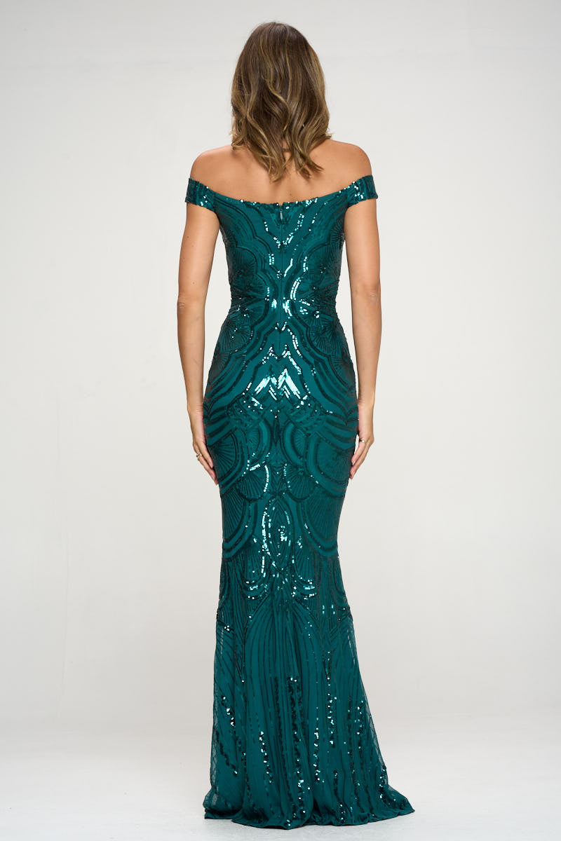 Off Shoulder Sequin Mermaid Gown