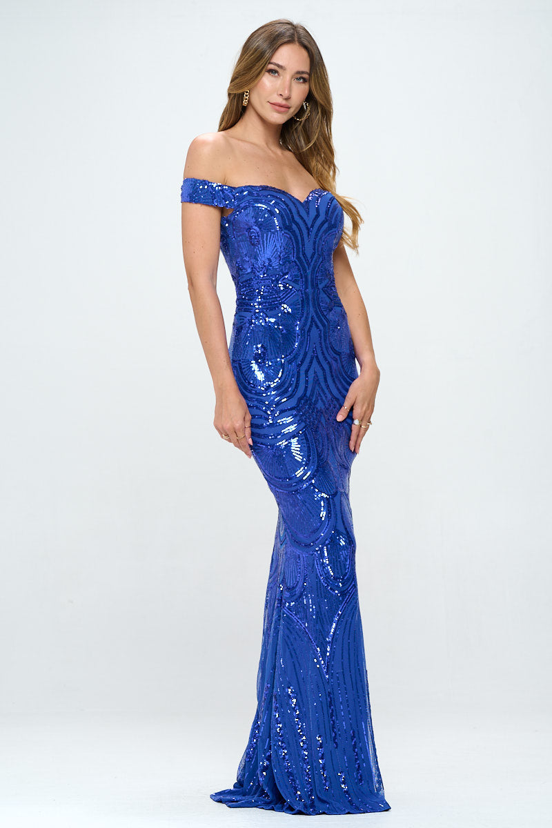 Off Shoulder Sequin Mermaid Gown