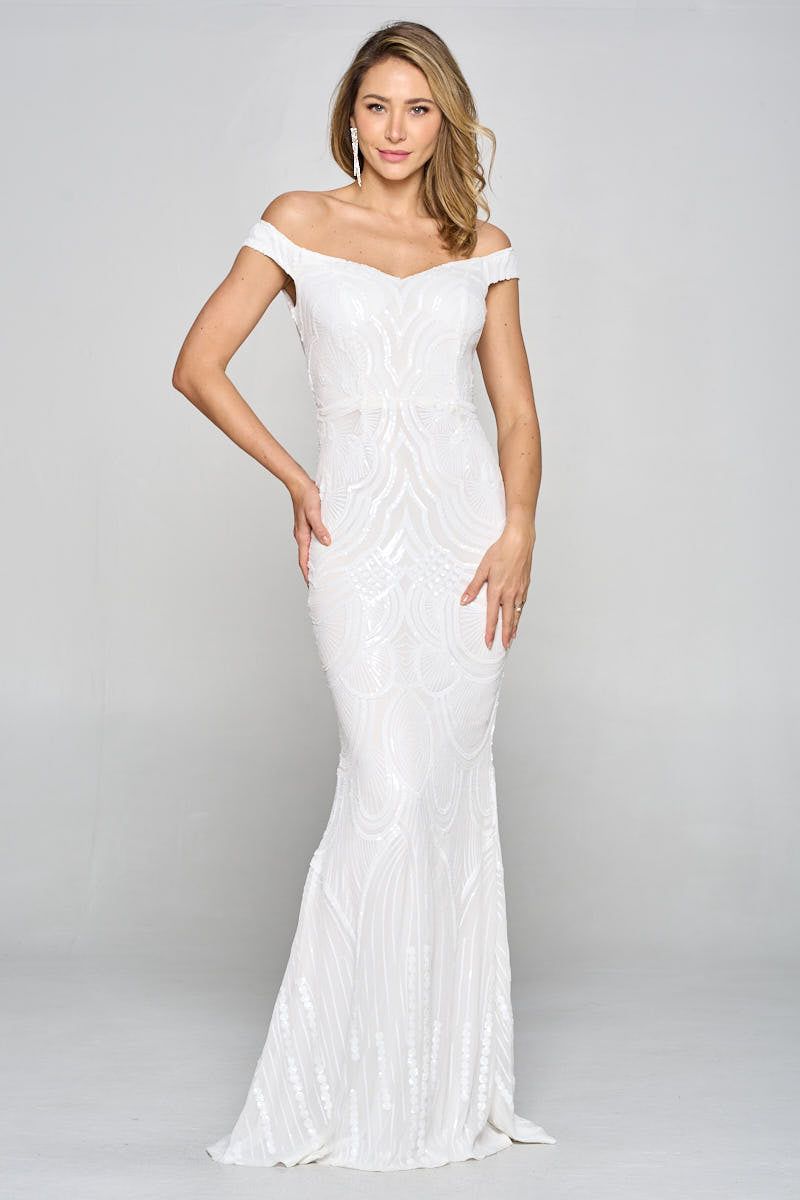 Off Shoulder Sequin Mermaid Gown