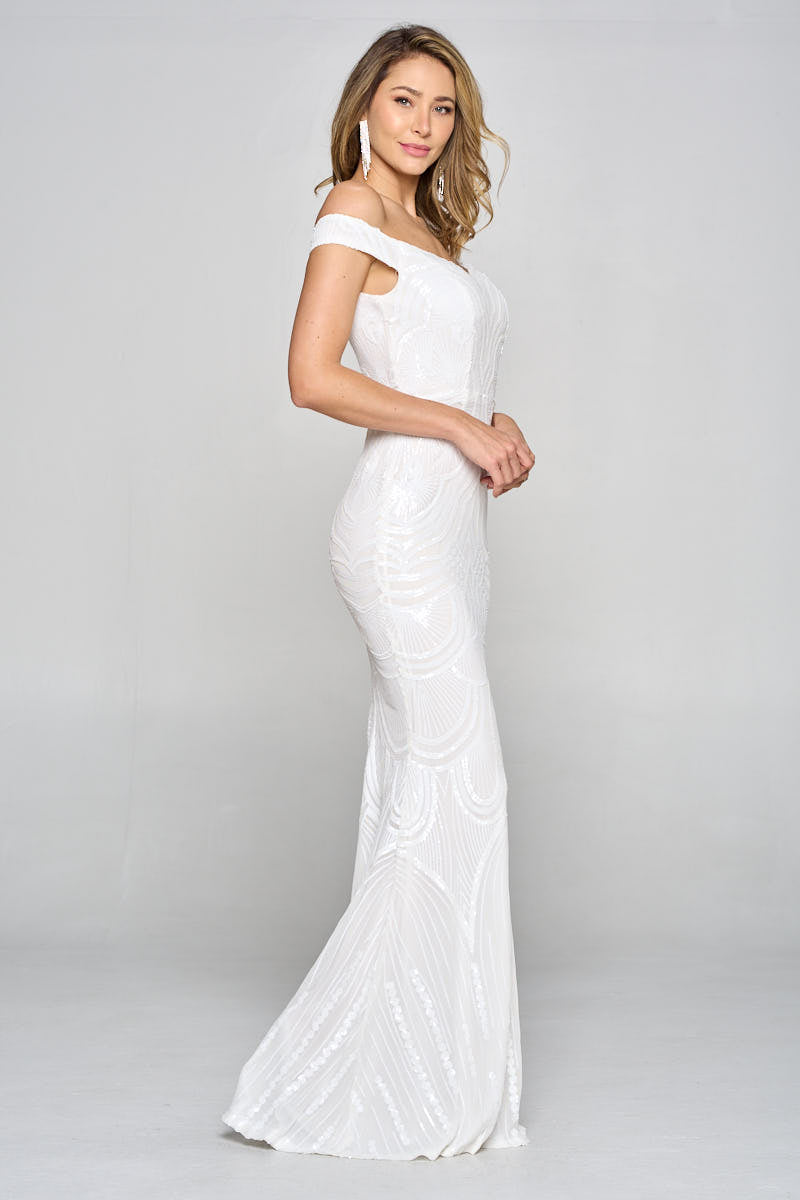 Off Shoulder Sequin Mermaid Gown