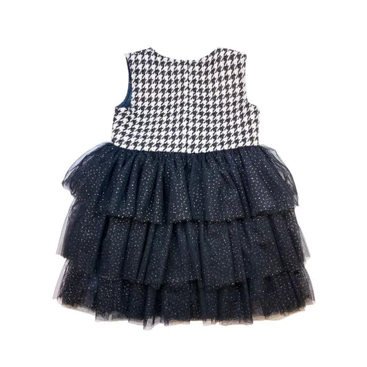 Girls' Houndstooth & Tulle Tiered Dress