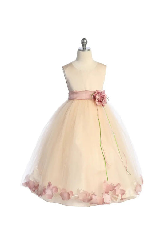 Girls' Blush Satin Floating Flower Pedal Dress