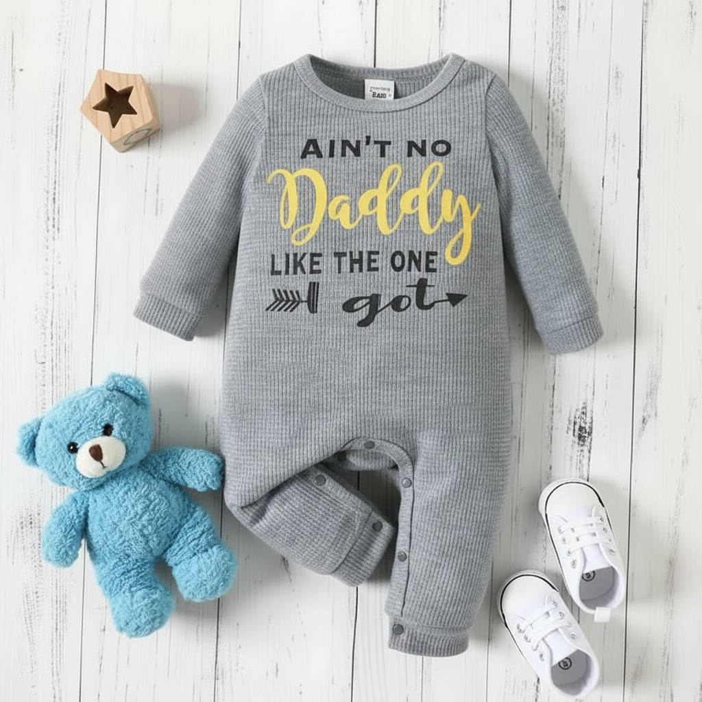 Baby Boy Waffle Knit “Ain’t No Daddy Like the One I Got” Jumpsuit – Light Grey