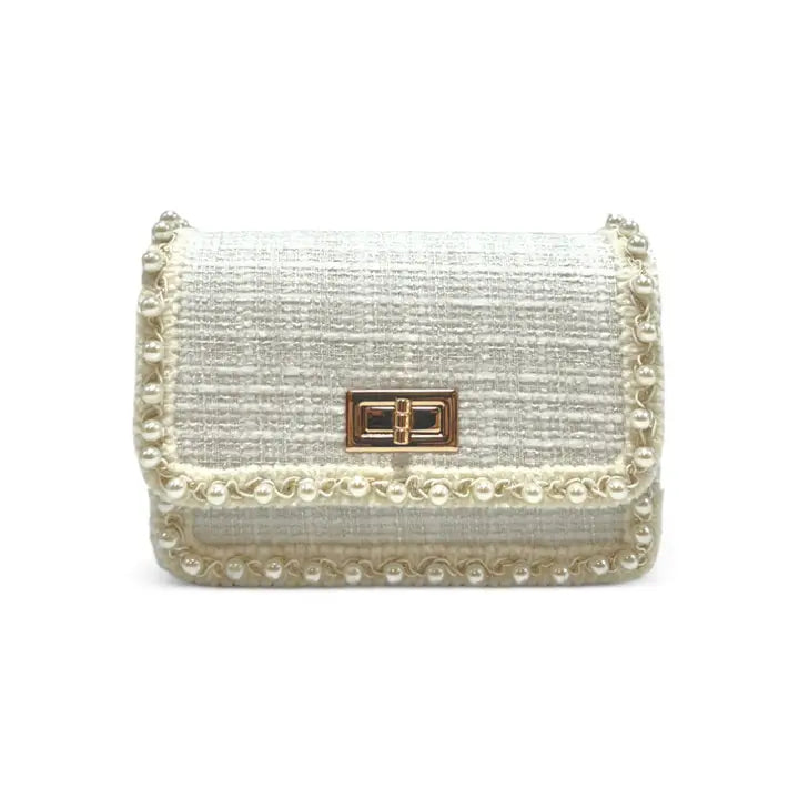 Girls' Pearl Trim Tweed Purse