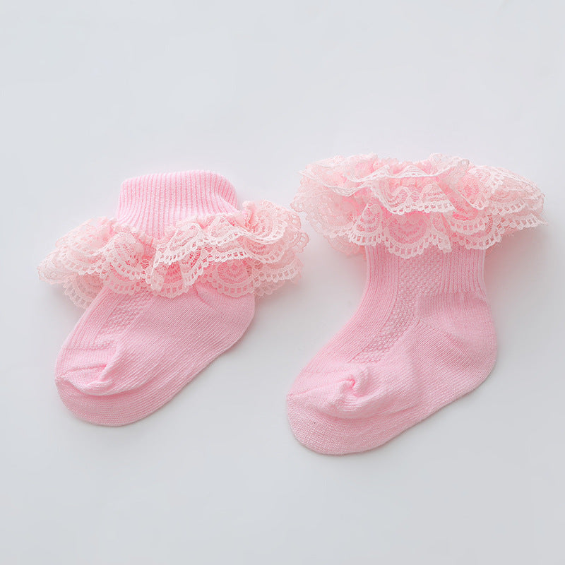 Infant Short Lace Trim Ruffle Socks