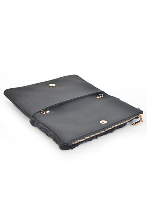 Faux Fur Foldover Zipper Clutch