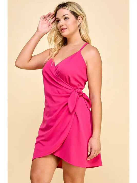Pink Faux Wrap Spaghetti Strap Mini Dress PLUS