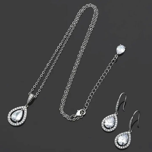 Backdrop Crystal Pear Cubic Zirconia Pendant Set