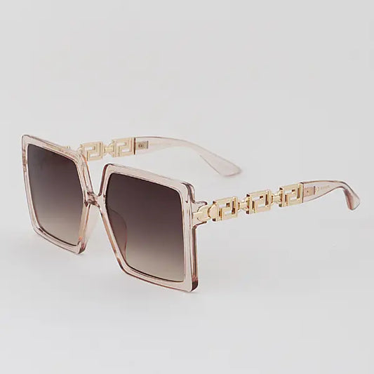 Greek Key Square Sunglasses - Designer Gold Trim Black & Tortoise