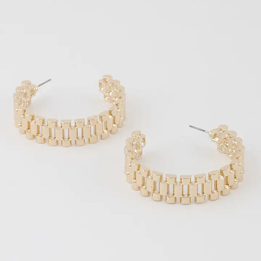 Box Chain Hoop Earrings Gold