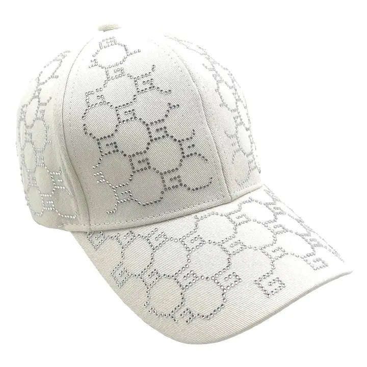 Ivory rhinestone cap featuring crystal-embellished G-linked logo