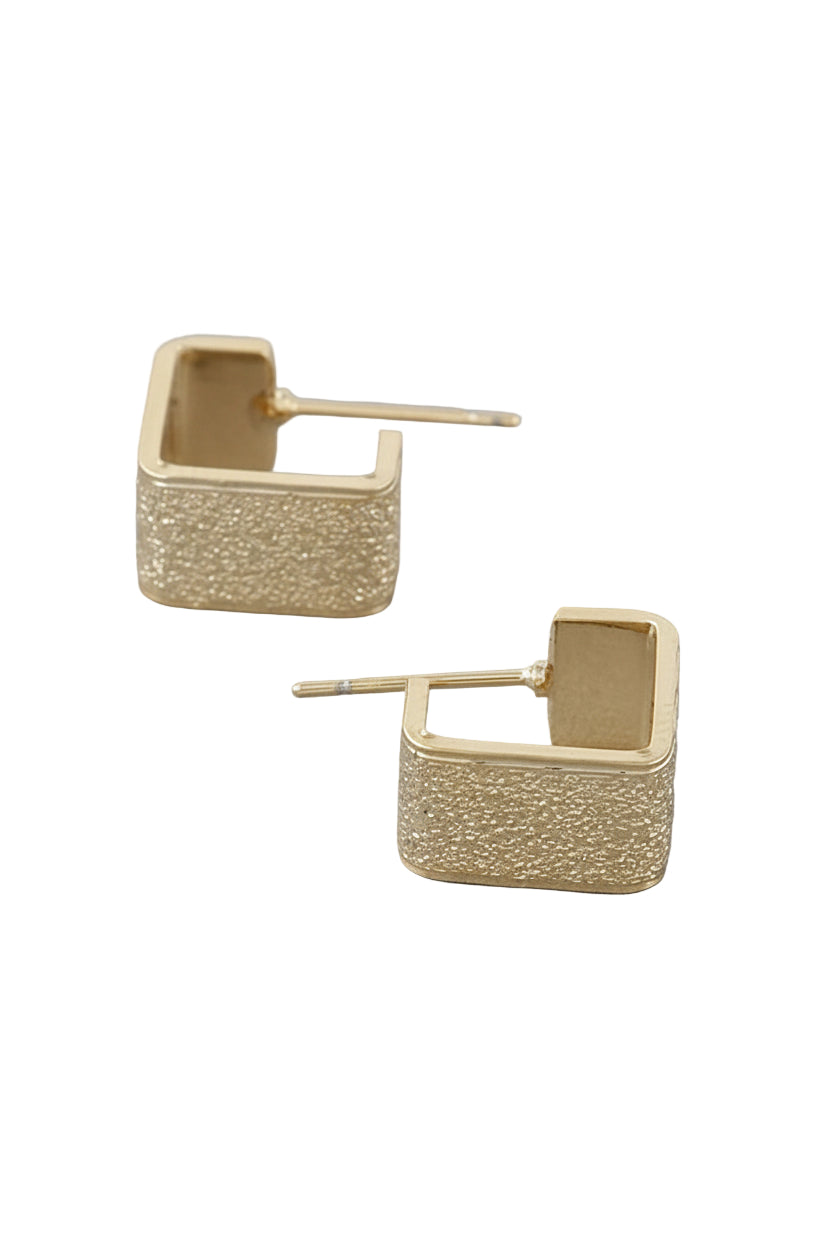 Textured Square Open Huggie Earrings - Modern Minimalist Earrings