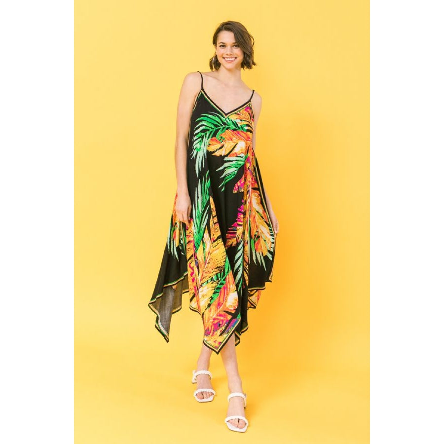 Palm Print Woven Midi Dress