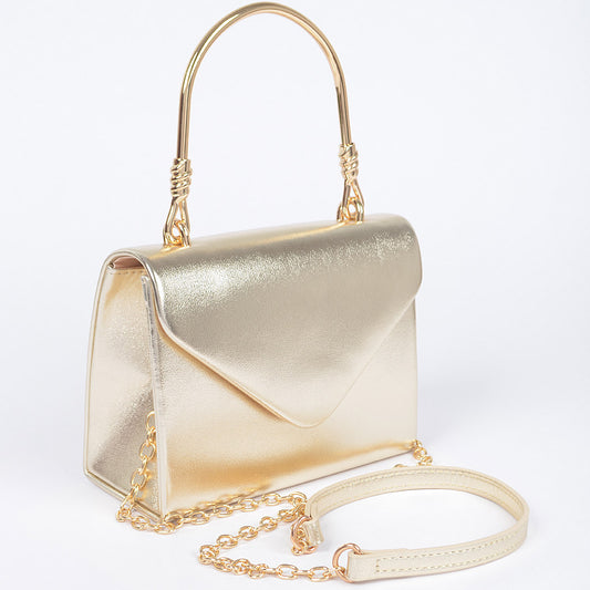 Metallic Metal Handle Crossbody Bag