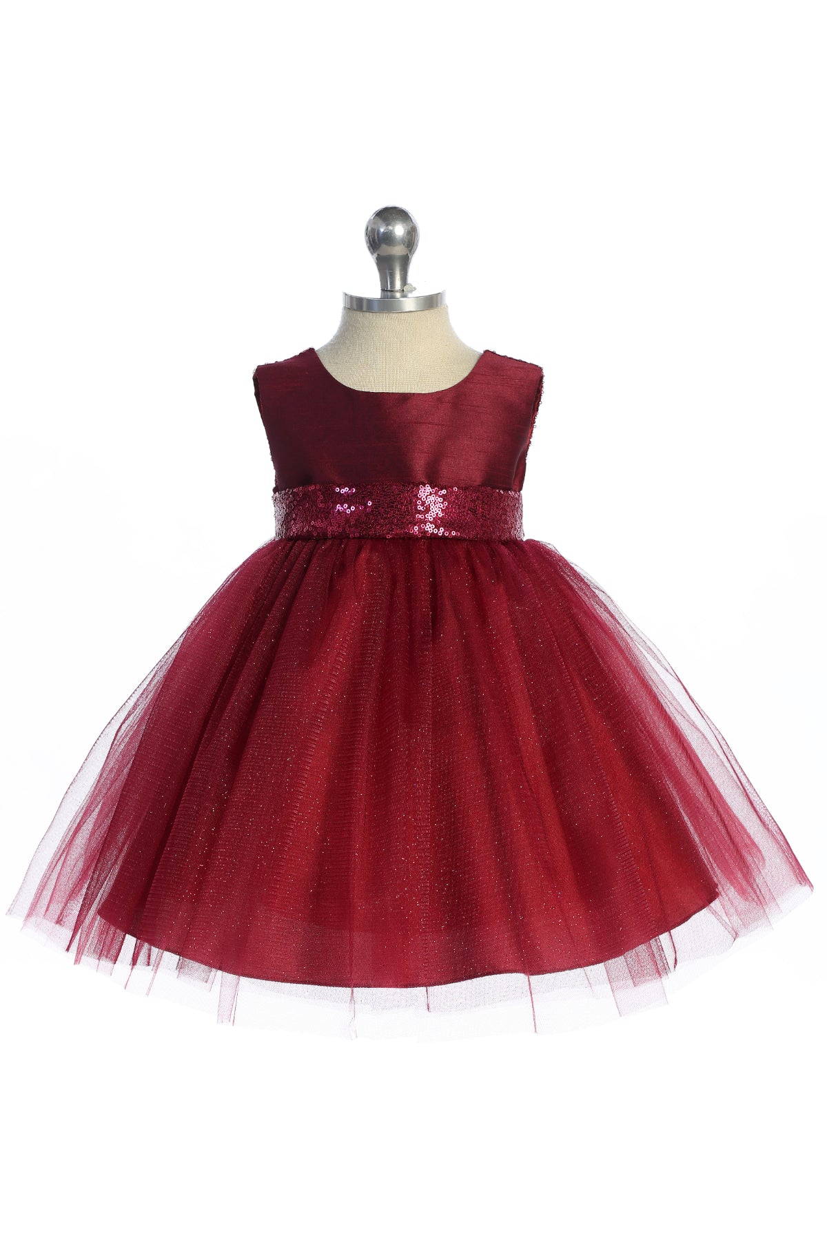 Infant Burgundy Sequin Back V Dress