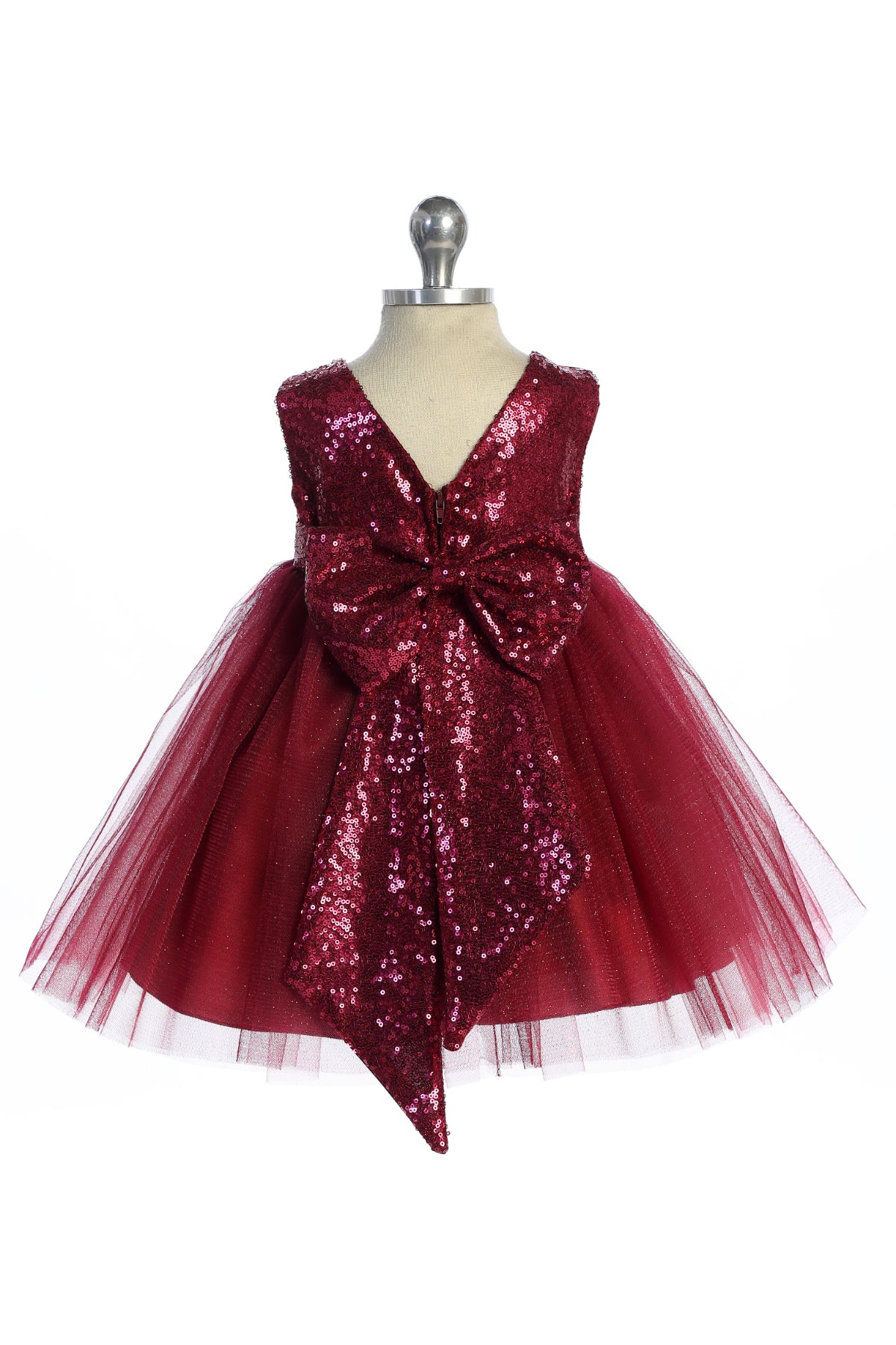 Infant Burgundy Sequin Back V Dress