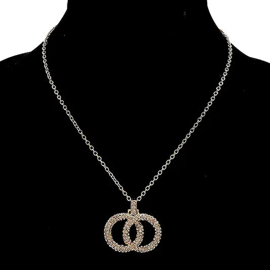 Rhinestone Infinity Link Pendant Necklace - Gold