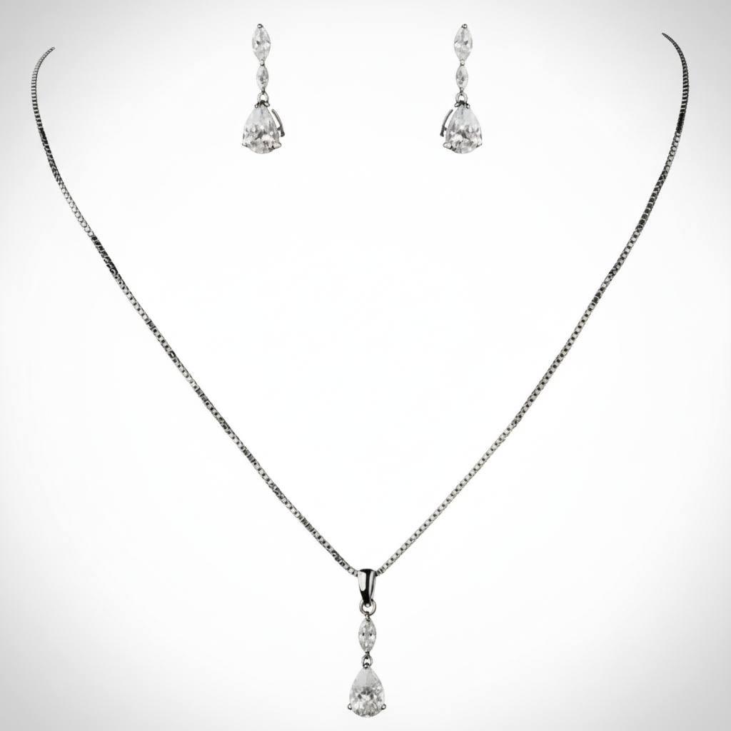 Cubic Zirconia Teardrop Necklace and Earring Set