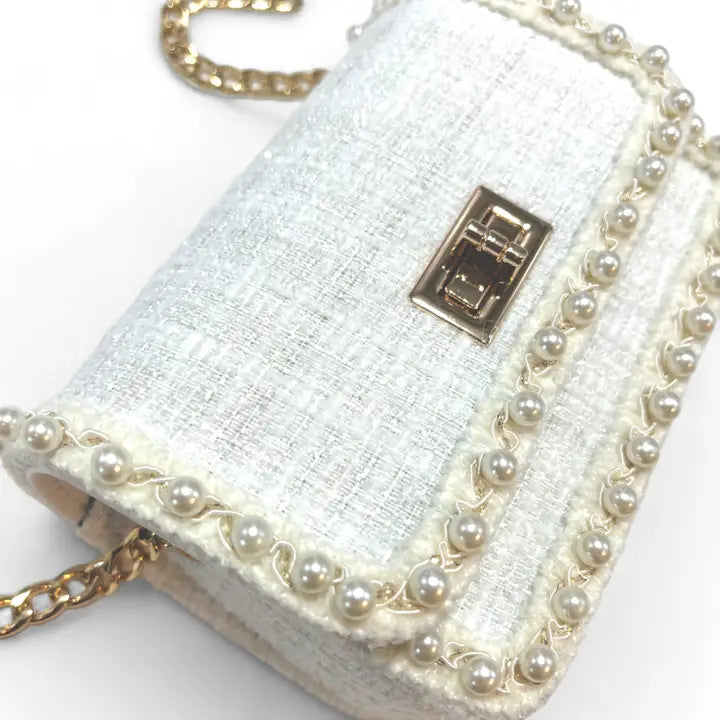 Girls' Pearl Trim Tweed Purse