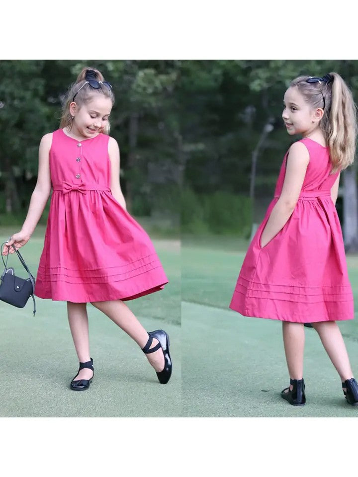 Girls' Cotton Dress - Faded Cardinal Red