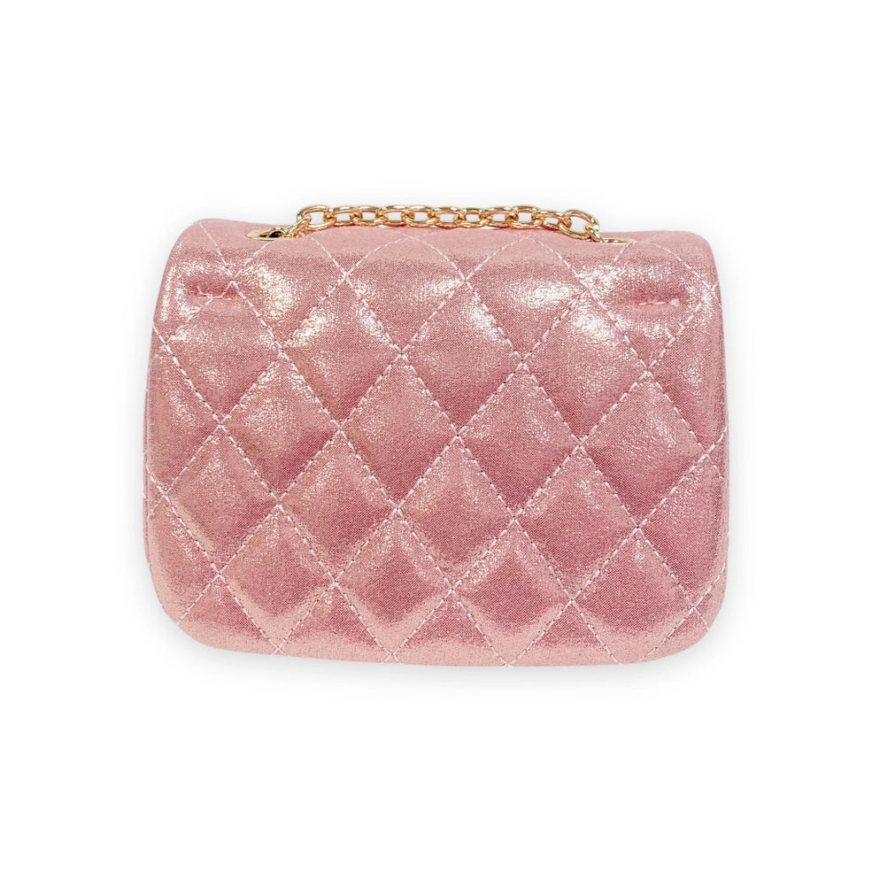 Girls' Floral Appliques Metallic Quilted Purse
