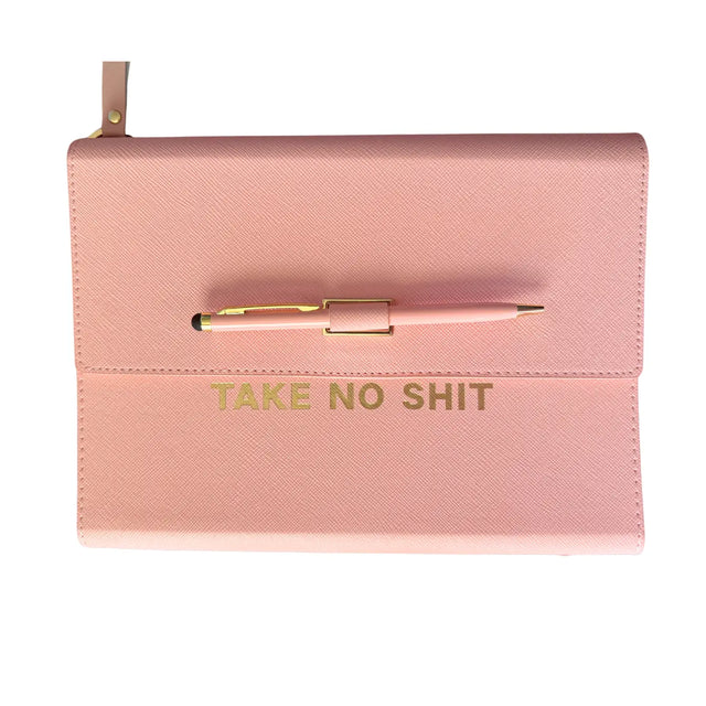 Pink Vegan Leather Journal w/pen and Keychain - Take No Sh*t