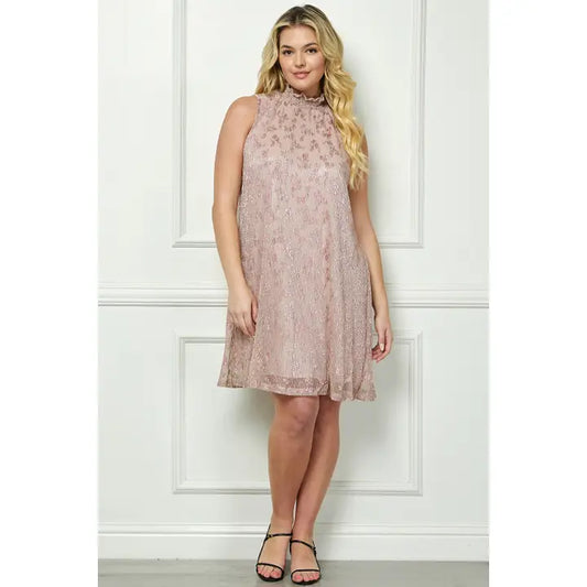Mauve Shimmer Sleeveless Swing Dress PLUS