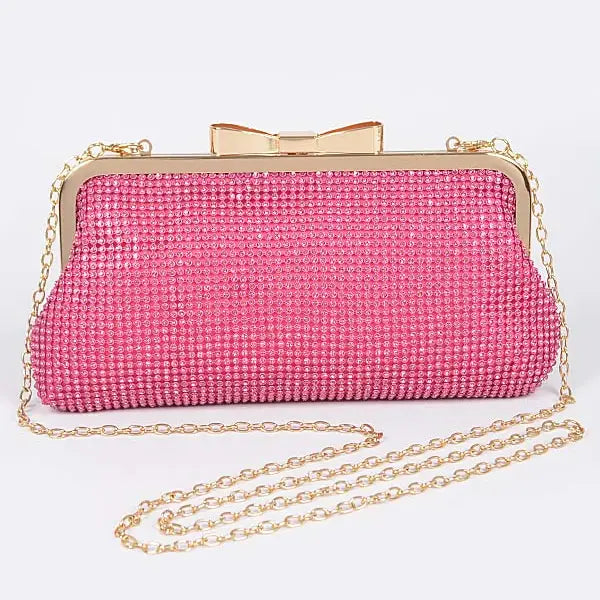 Rhinestone Mesh Evening Bag w/Bow Closure