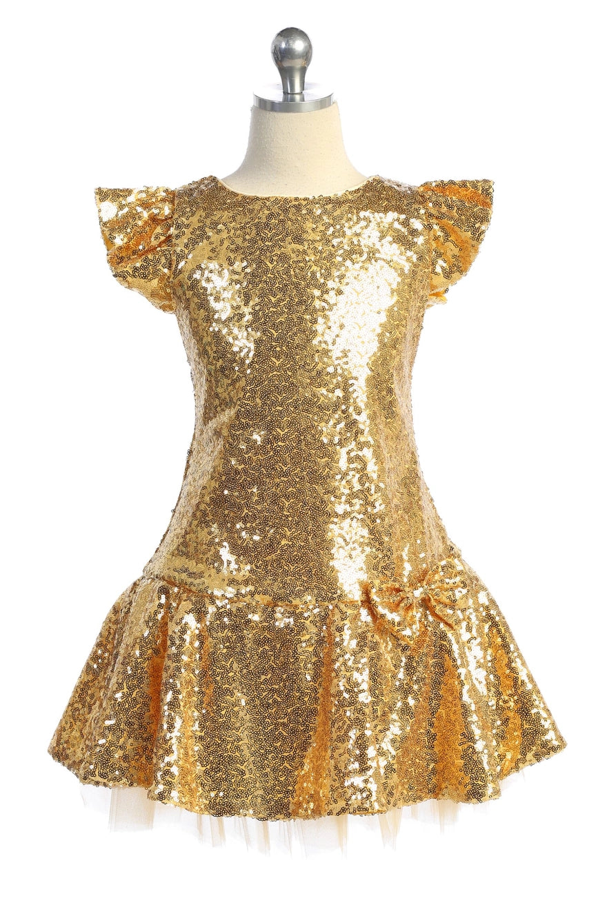 Girls' Sequin Tutu Dress Butterfly Sleeve Party Dress | Pinktini Fashion Gold / 9-10 Girls' Sequin Tutu Dress Butterfly Sleeve Party Dress | Pinktini Fashion Gold / 9-10