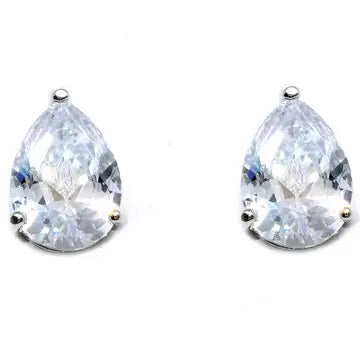 Pear CZ Stud Earrings Silver