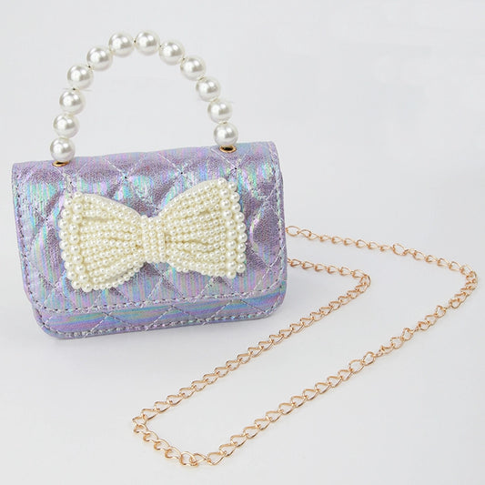 Girls' Shimmer Pearl Bow Purse
