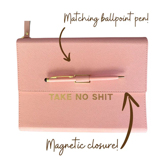 Pink Vegan Leather Journal w/pen and Keychain - Take No Sh*t