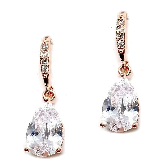 CZ Pear Hook Earrings