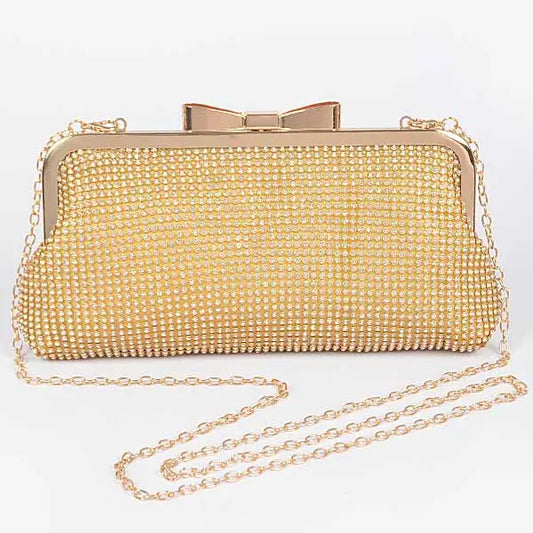Rhinestone Mesh Evening Bag w/Bow Closure