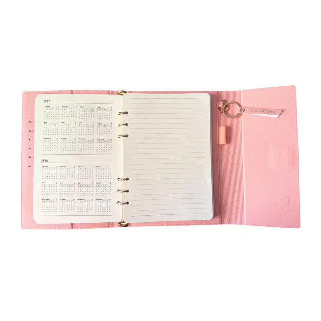 Pink Vegan Leather Journal w/pen and Keychain - Take No Sh*t