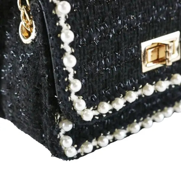 Girls' Pearl Trim Tweed Purse