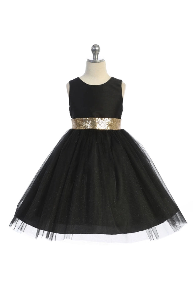 Girls' Sequin Back V Dress Black