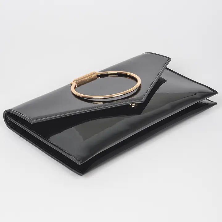 Faux Patent Clutch w/Metal Handle
