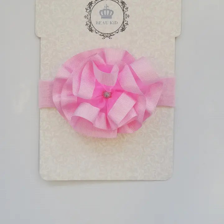 Girls' Ruffle Ribbon Stone Detail Pink Headband
