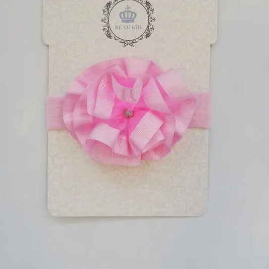 Girls' Ruffle Ribbon Stone Detail Pink Headband