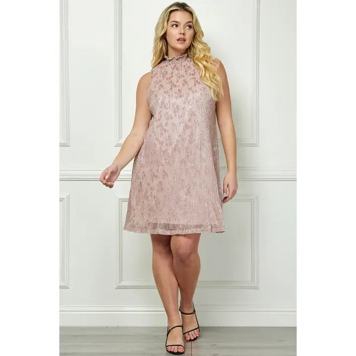 Mauve Shimmer Sleeveless Swing Dress PLUS