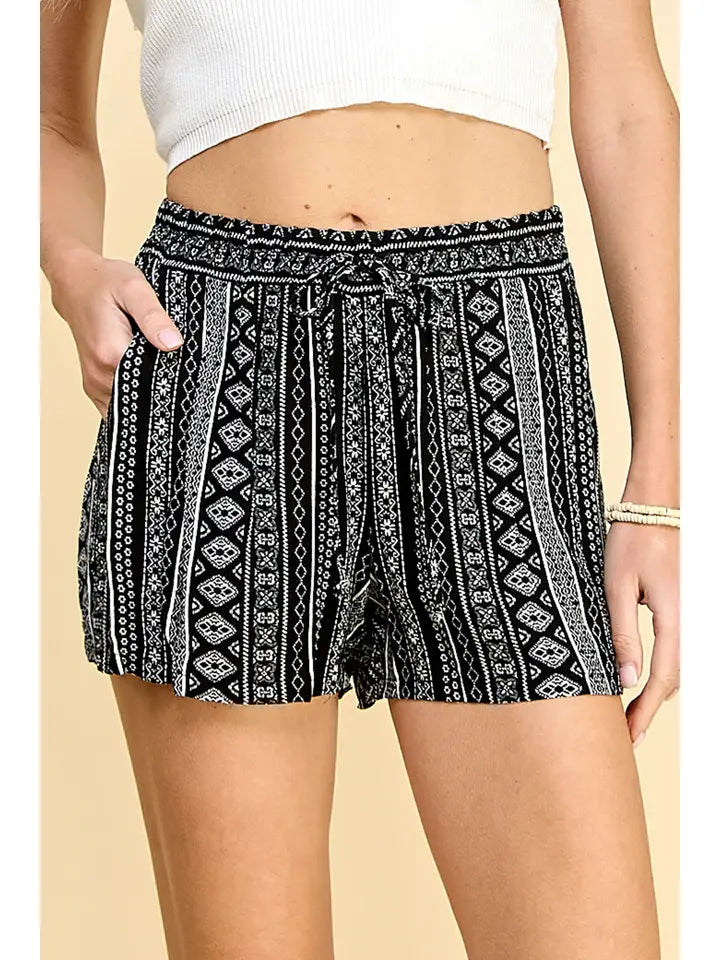 Wht/Blk Print Summer Shorts