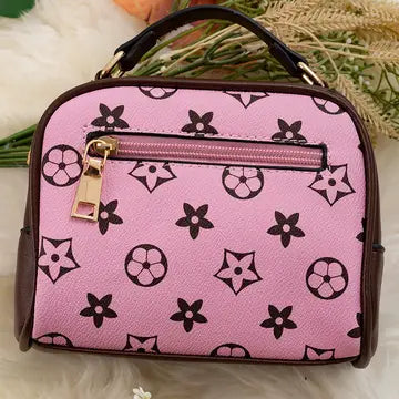 Girls' Designer-Inspired Crossbody Bag - Pink Monogram