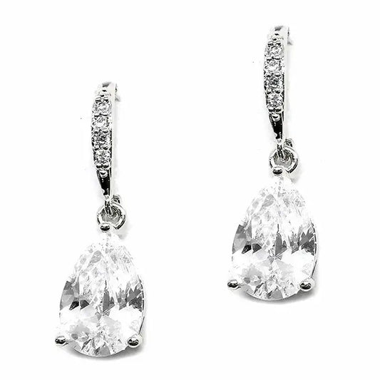 CZ Pear Hook Earrings