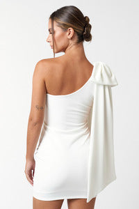 One Shoulder Statement Bow Mini Dress White