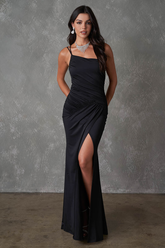 One Shoulder Ruched Goddess Gown