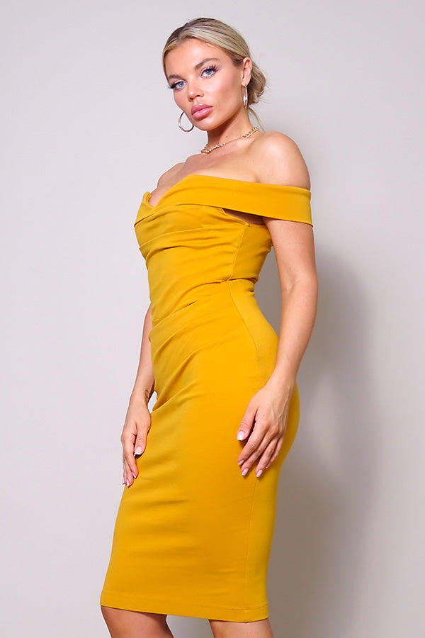 Off Shoulder Side Ruched Dress