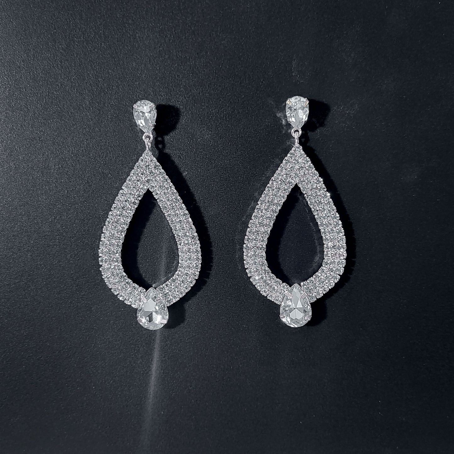 Open Teardrop Rhinestone Dangle Statement Earring